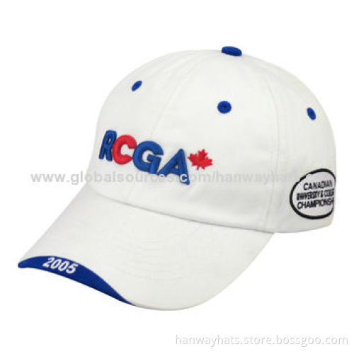 White cotton twill cap with 3D embroider & brim with flat embroiderNew